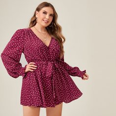 с поясом В горошек Бохо Комбинезоны размер плюс Shein