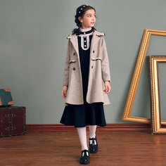 Двойная пуговица Одноцветный Повседневный Пальто для девочек Shein