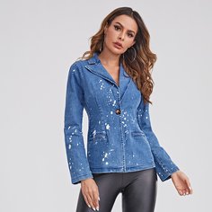 Джинсовая куртка Splash ink на одной пуговице Shein