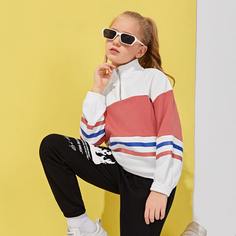 на молнии Полосатый Спортивный Толстовки для девочек Shein