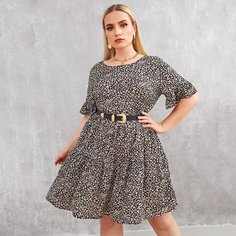 С оборками Леопардовый Повседневный Платья размер плюс Shein