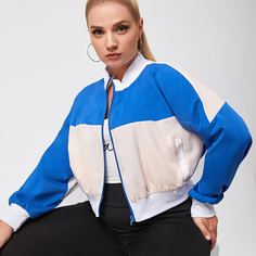 Контрастная спортивная куртка на молнии размера плюс Shein