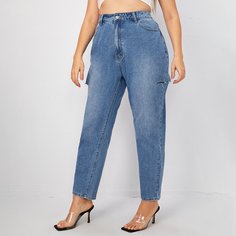 Разрезы Одноцветный Джинсы размер плюс Shein