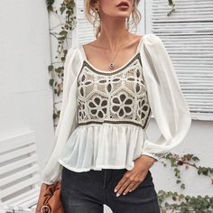 С оборками Цветочный Элегантный Блузы Shein