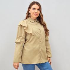 с оборками Одноцветный Повседневный Блузы размер плюс Shein