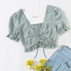 с оборками Принт Бохо Блузы Shein