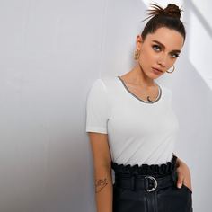 Цепочка Одноцветный Повседневный Футболки Shein