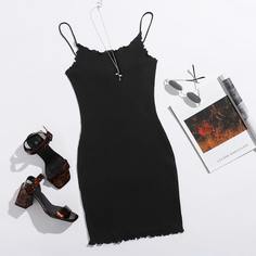 Волнистый край Одноцветный Повседневный Платья размер плюс Shein