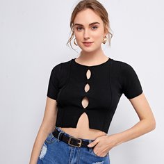 с разрезом Одноцветный Повседневный Трикотажные топы Shein
