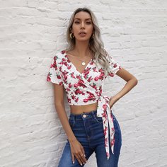 Топ на запах с цветочным принтом Shein