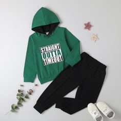 Спортивные брюки и толстовка с текстовым принтом для мальчиков Shein