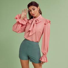 с оборками Одноцветный Элегантный Блузы Shein