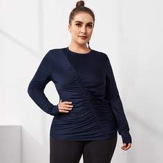 со сборками Одноцветный Спортивные топы размера плюс Shein