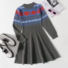 Со цветочками Повседневный Платья-свитеры Shein