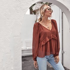 с оборками Одноцветный Элегантный Блузы Shein
