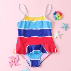 Контрастный слитный купальник для девочек Shein