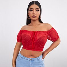 Оборка Одноцветный Бохо Женские топы размер плюс Shein