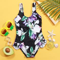 с оборками Цветочный Бохо Купальники для девочек Shein