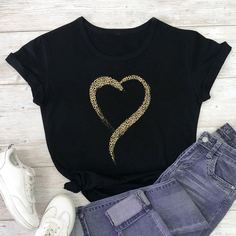 Леопардовый Повседневный Футболки Shein