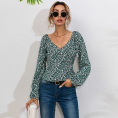 С оборками цветочный Бохо Блузы Shein