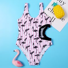 с разрезом Полосатый милый Купальники для девочек Shein