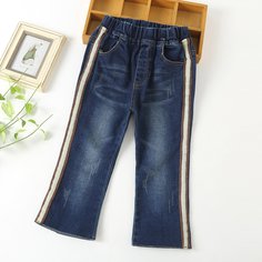 лента Полосатый Повседневный Джинсы для девочек Shein