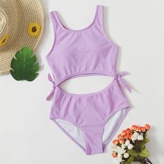 узел Одноцветный Повседневный Купальники для девочек Shein