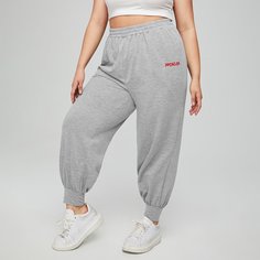 Спортивные брюки размера плюс с текстовым принтом и эластичной талией Shein