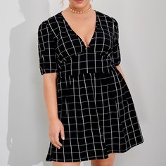 Платье размера плюс с пышным рукавом в клетку Shein