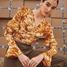 Блуза с оригинальным рукавом и принтом Shein