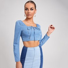 Короткий джинсовый топ на шнуровке Shein