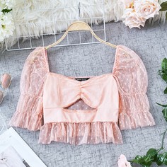 С оборками Одноцветный Бохо Женские топы Shein