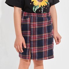 Разрез в клетку Институтский Юбки для девочек Shein