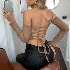 на шнурках Одноцветный Сексуальный Женские топы Shein