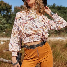 с оборками Цветочный Бохо Блузы Shein