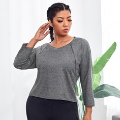 Одноцветный Спортивные топы размера плюс Shein