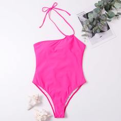 Неоновый розовый слитный купальник Shein