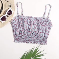 Маленький топ со складками на груди и цветочным принтом Shein