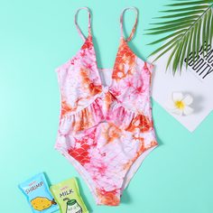 с оборками тай дай милый Купальники для девочек Shein
