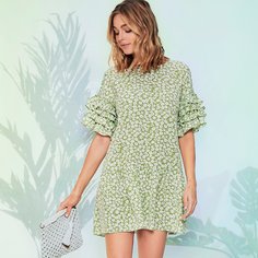 Платье с цветочным принтом и многослойным рукавом Shein