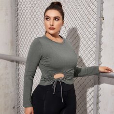 с разрезом Одноцветный Спортивные топы размера плюс Shein