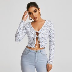 Волнистый край цветочный Сексуальный Женские топы Shein