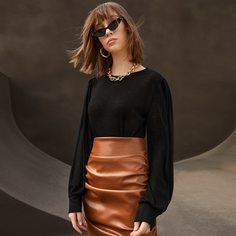 трикотажный Одноцветный Элегантный Футболки Shein
