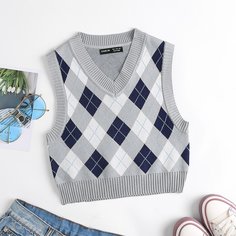 Вязаный жилет с узором аргайл Shein