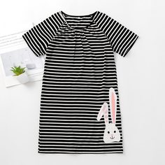 Платье-футболка в горошек с принтом кролика для девочек Shein