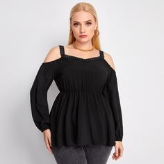 Однотонная блуза размера плюс с открытыми плечами Shein