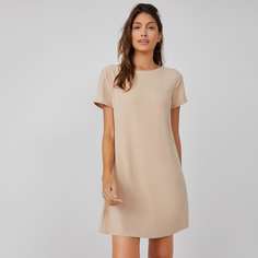 Однотонное платье с круглым воротником Shein