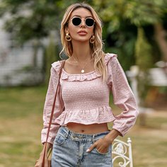 с оборками Одноцветный Бохо Блузы Shein