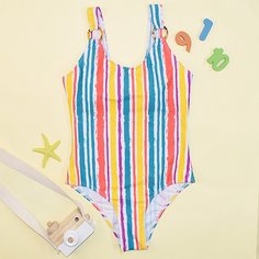 Слитный купальник в полоску для девочек Shein