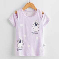 Бант С карикатурой Повседневный Футболки для маленьких девочек Shein
